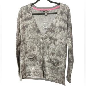 Isaac Mizrahi Live! Cardigan Gray Marble Print Long Sleeve Women's Sz XXS NWOT